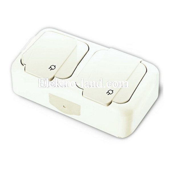 РОЗЕТКА VI-KO PALMIYE БЕЛАЯ 2-НАЯ С/З С КРЫШКОЙ НАКЛАДНАЯ IP54 (90555488)